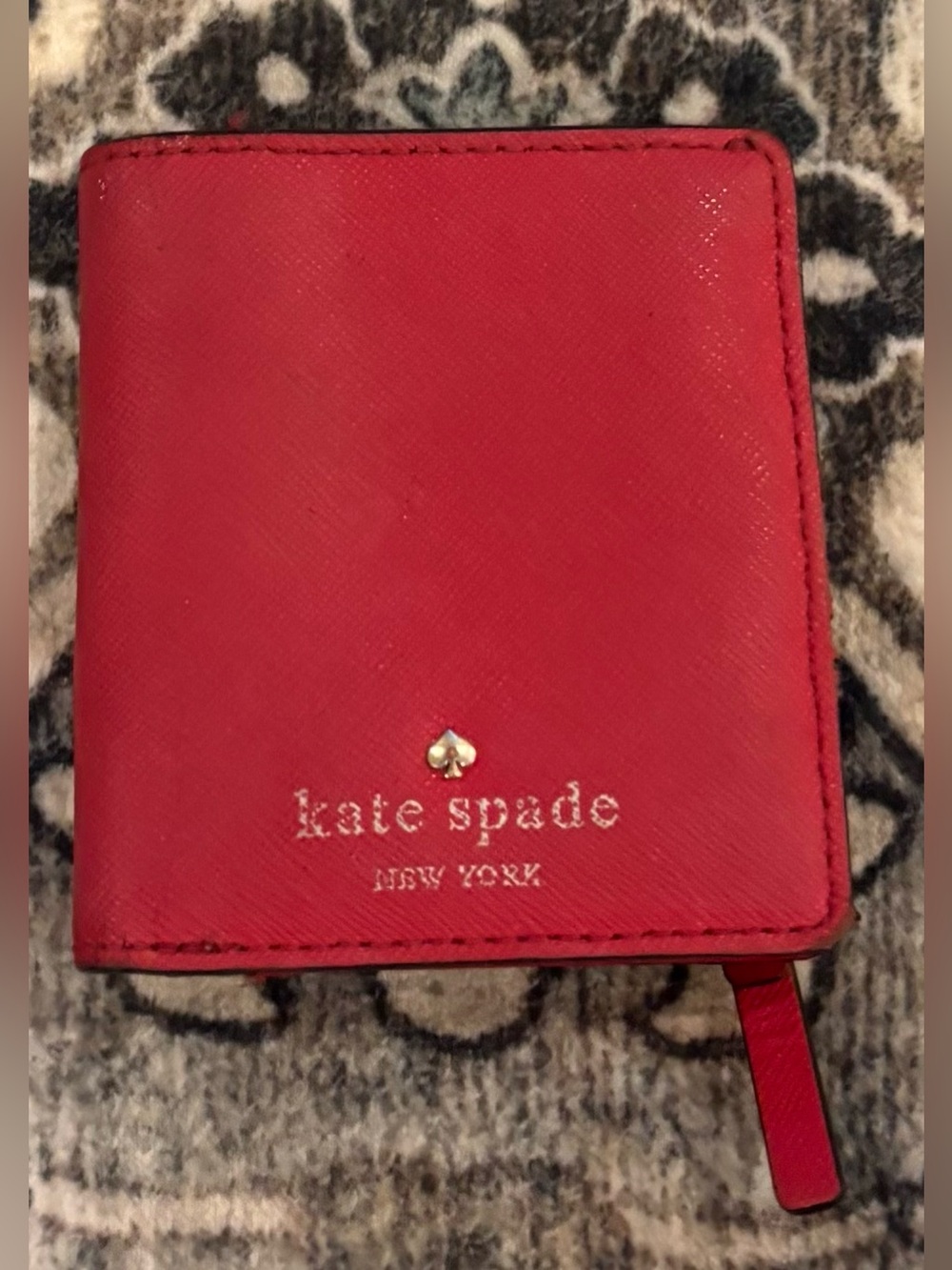 Kate Spade New York Red Saffiano Leather Wallet Gold Spade Logo Like New